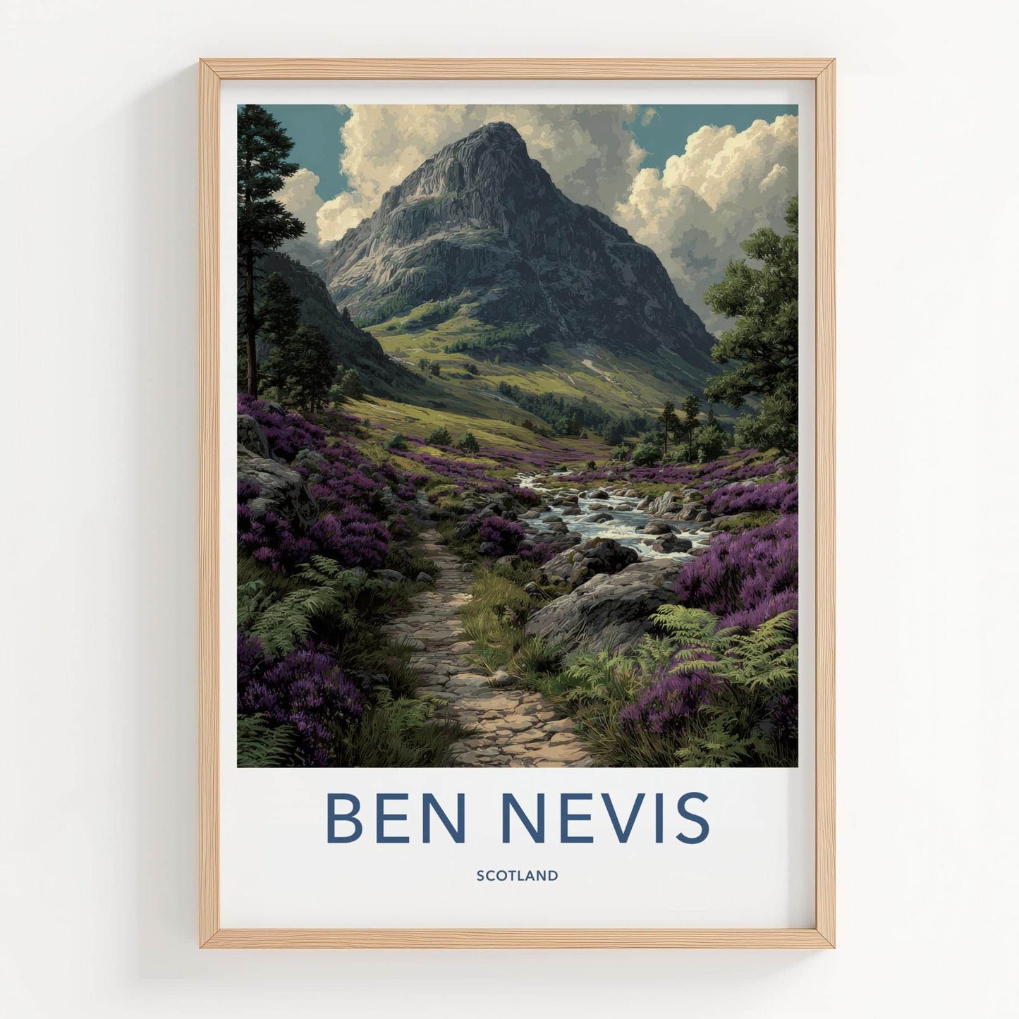Ben Nevis Poster - Scotland Travel Art - Heather Mountain Stream Wall Decor