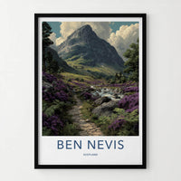 Ben Nevis Poster - Scotland Travel Art - Heather Mountain Stream Wall Decor
