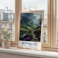 Ben Nevis Poster - Scotland Travel Art - Heather mountain stream Wall Decor