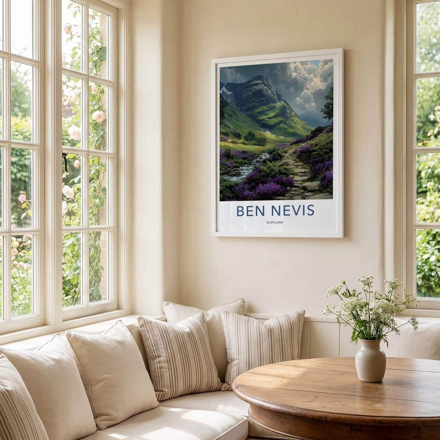 Ben Nevis Poster - Scotland Travel Art - Heather mountain stream Wall Decor
