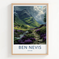 Ben Nevis Poster - Scotland Travel Art - Heather mountain stream Wall Decor