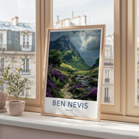 Ben Nevis Poster - Scotland Travel Art - Heather Path Stream Wall Decor