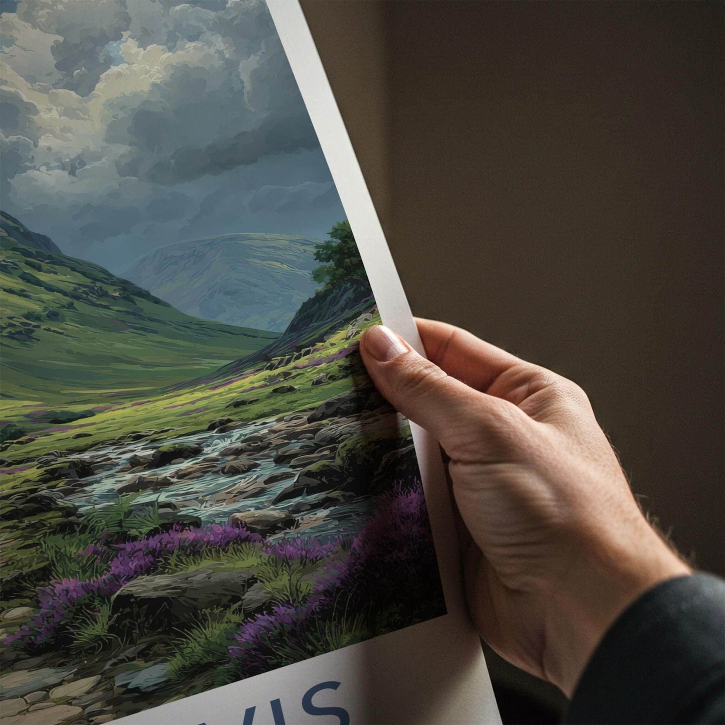 Ben Nevis Poster - Scotland Travel Art - Heather Path Stream Wall Decor