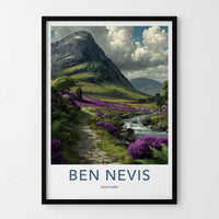 Ben Nevis Poster - Scotland Travel Art - Mountain Path Heather Wall Decor