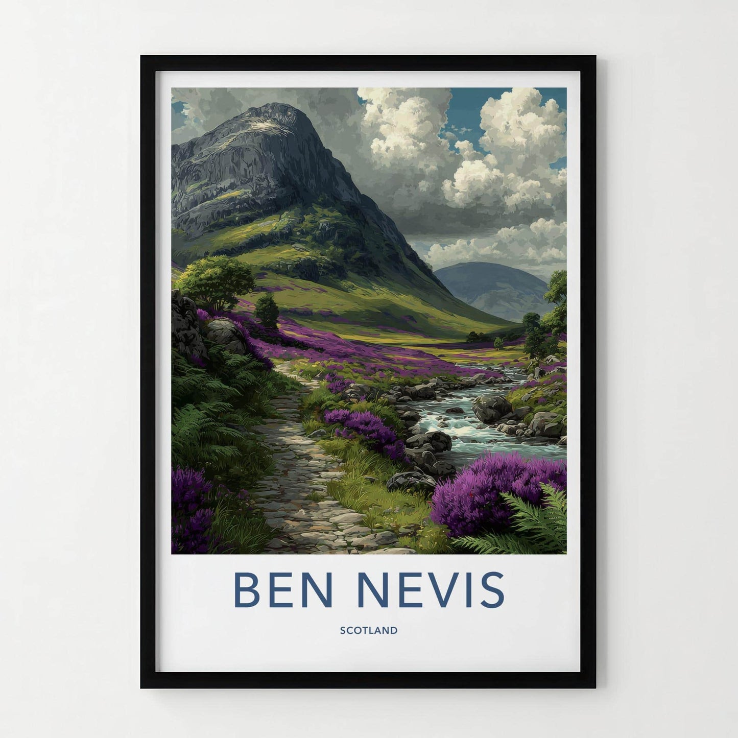 Ben Nevis Poster - Scotland Travel Art - Mountain Path Heather Wall Decor