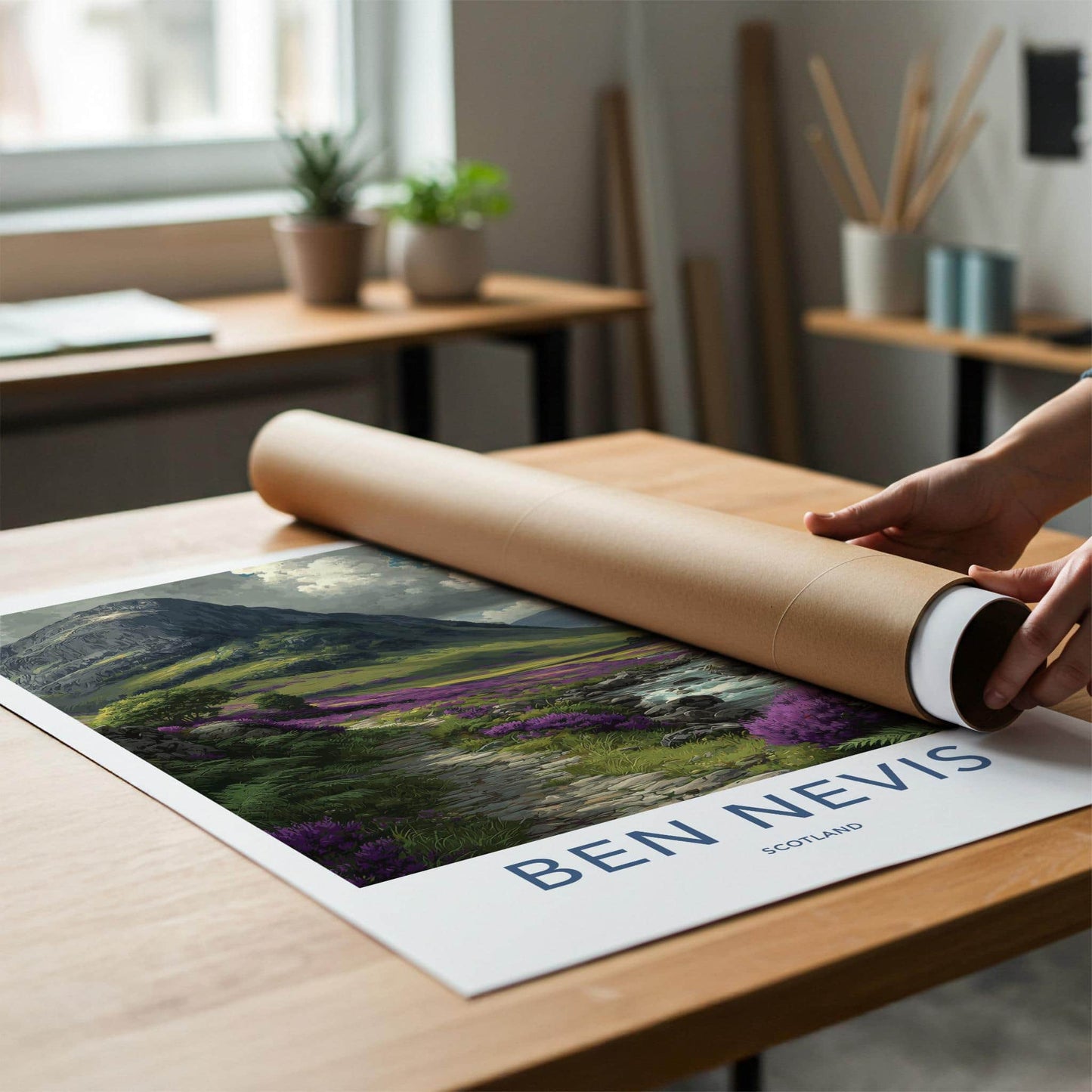 Ben Nevis Poster - Scotland Travel Art - Mountain Path Heather Wall Decor