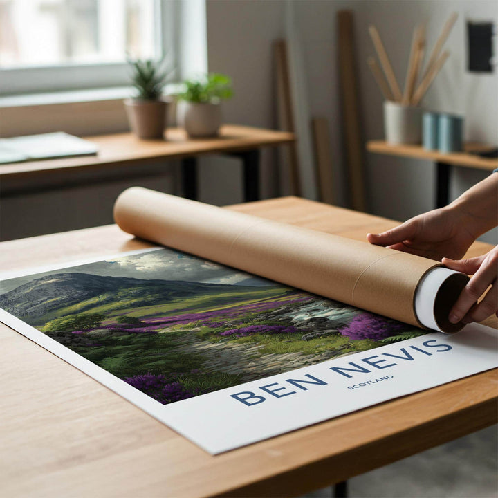Ben Nevis Poster - Scotland Travel Art - Mountain Path Heather Wall Decor