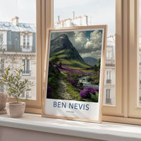 Ben Nevis Poster - Scotland Travel Art - Mountain Path Heather Wall Decor