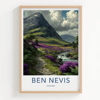 Ben Nevis Poster - Scotland Travel Art - Mountain Path Heather Wall Decor