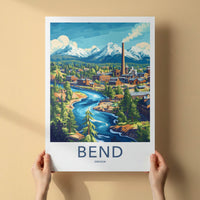 Bend Poster - Oregon Travel Print - Mountain River Town Lounge Decor