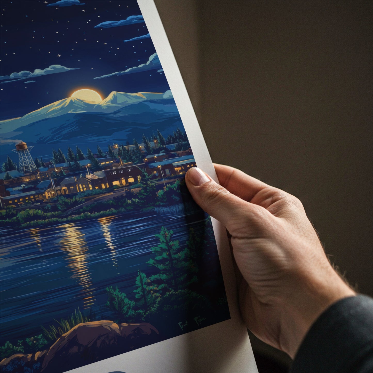 Bend Poster - Oregon Wall Art - Moonlit Industrial Town Home Decor