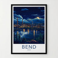 Bend Poster - Oregon Wall Art - Moonlit Industrial Town Home Decor