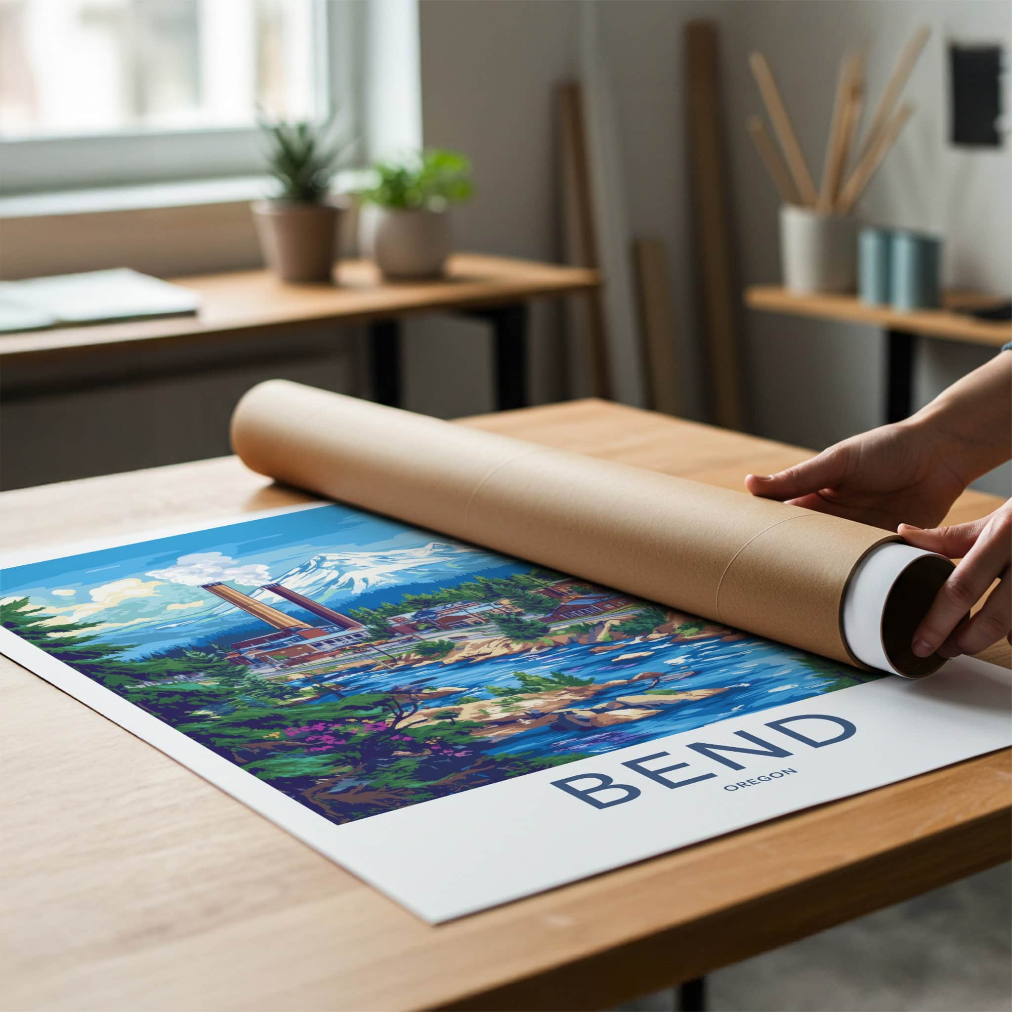 Bend Poster - Oregon Wall Art - Mountain River Town Home Decor