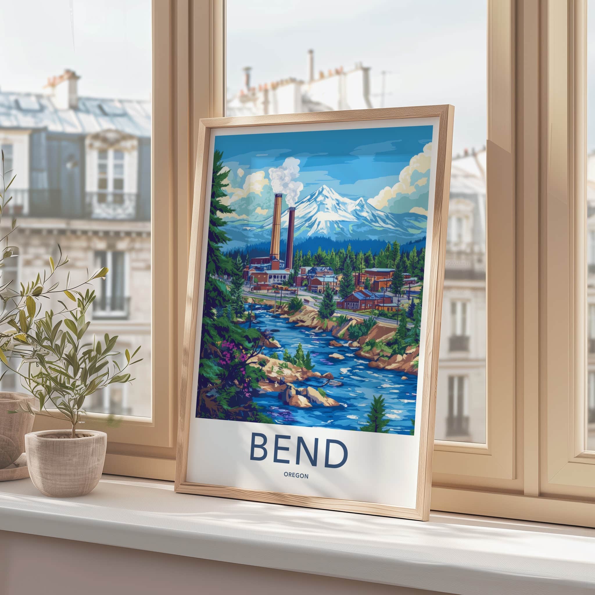 Bend Poster - Oregon Wall Art - Mountain River Town Home Decor