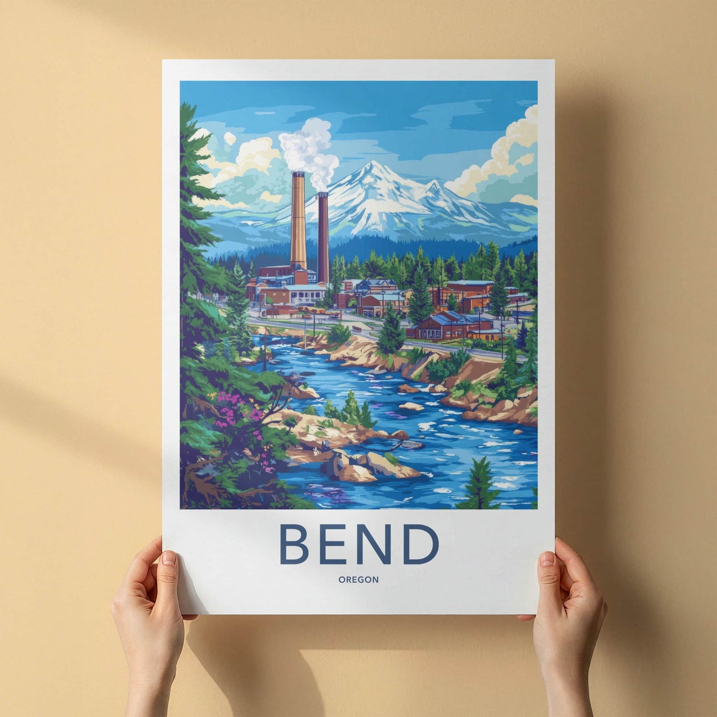 Bend Poster - Oregon Wall Art - Mountain River Town Home Decor