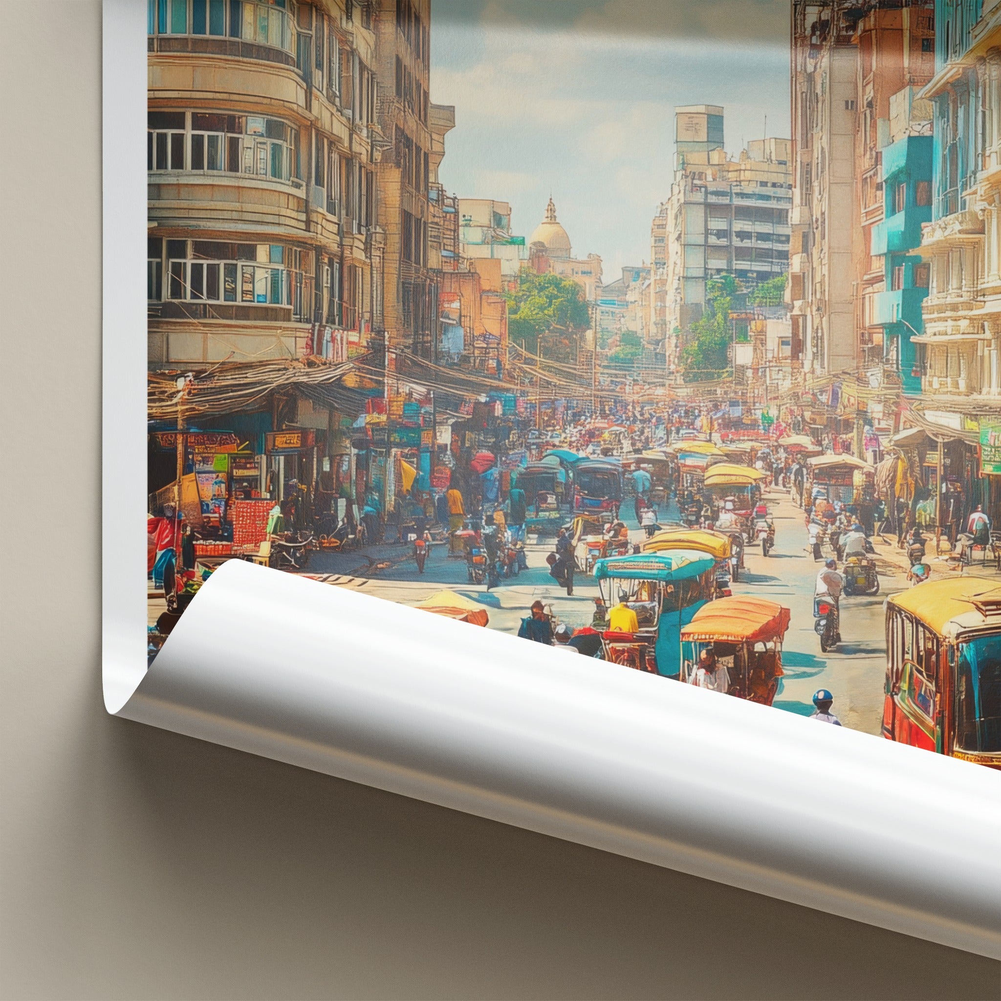 Bengaluru Poster - India Travel Art - Karnataka Busy Street Home Decor