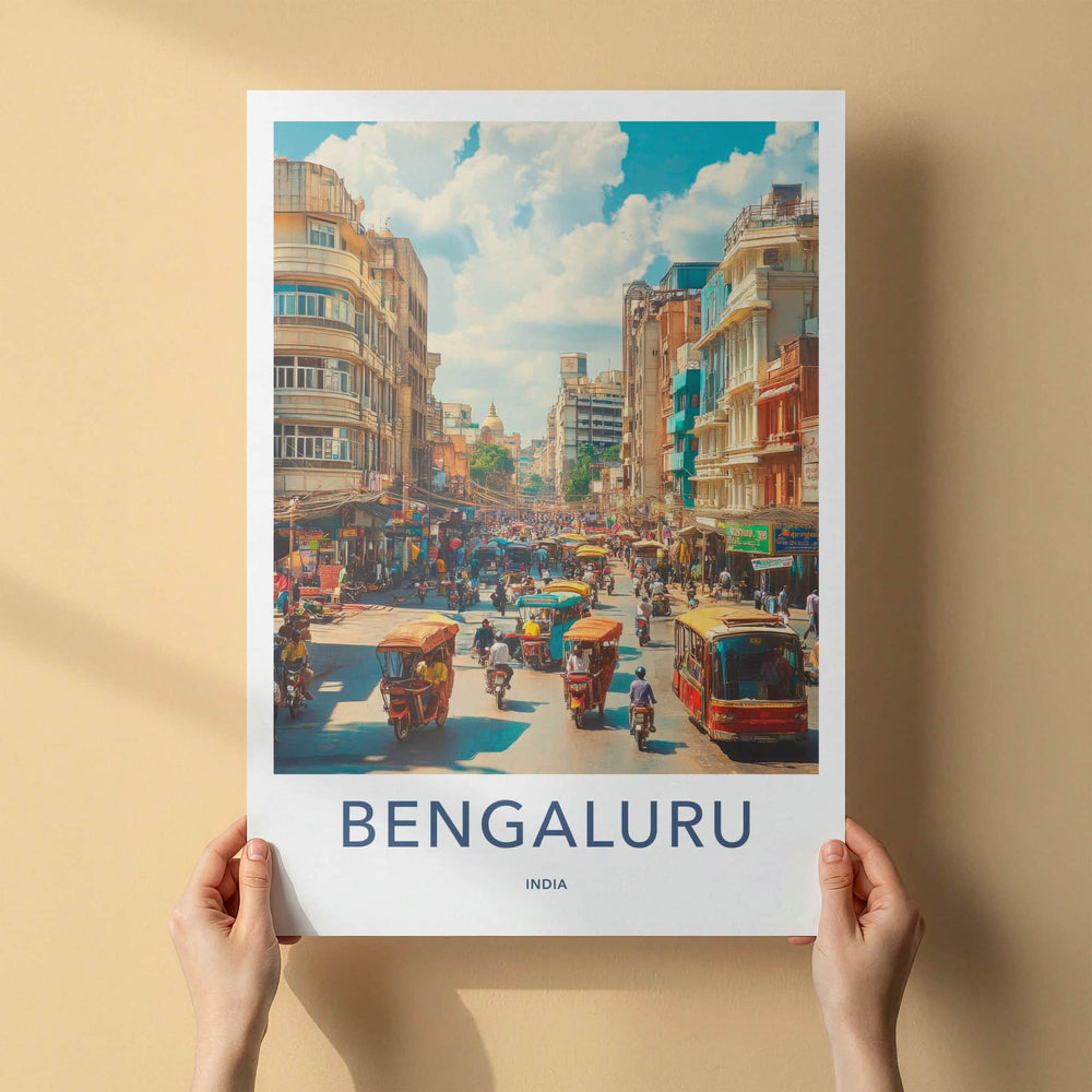 Bengaluru Poster - India Travel Art - Karnataka Busy Street Home Decor