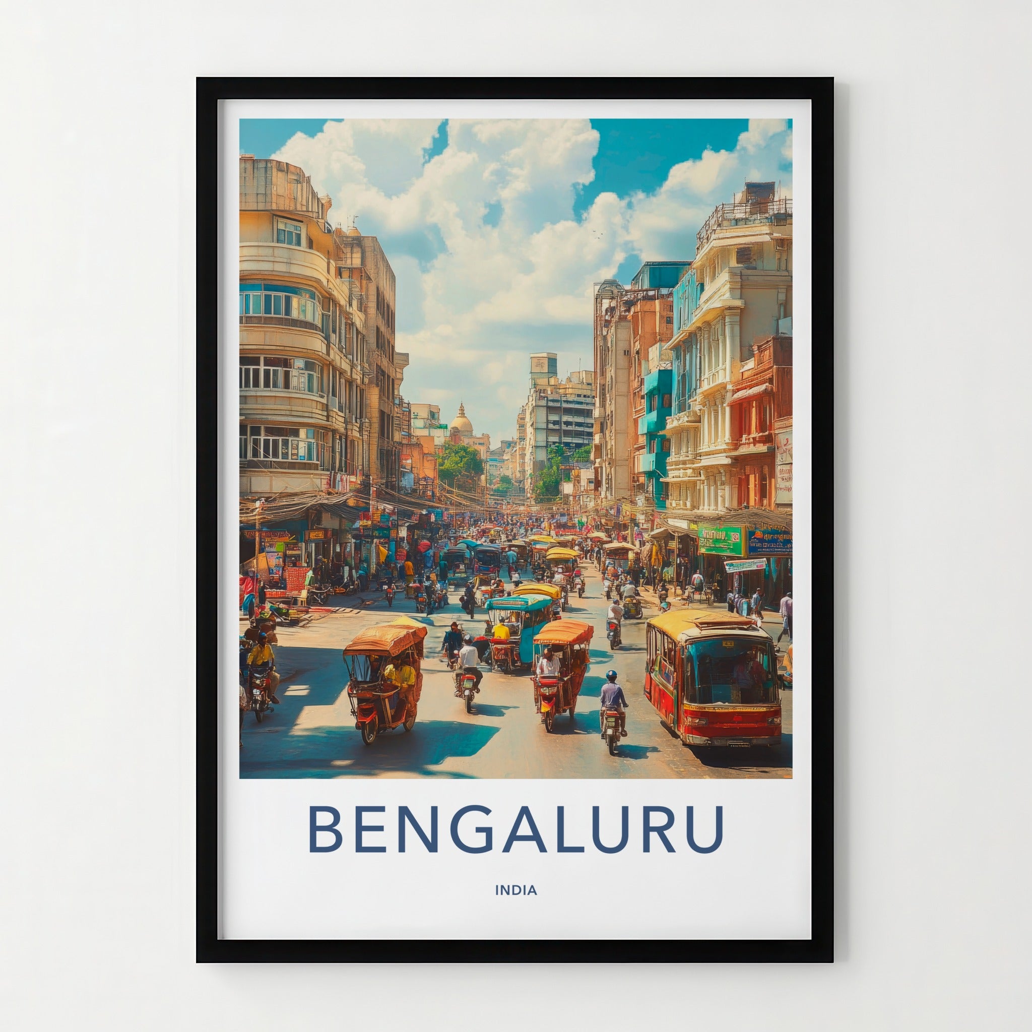 Bengaluru Poster - India Travel Art - Karnataka Busy Street Home Decor