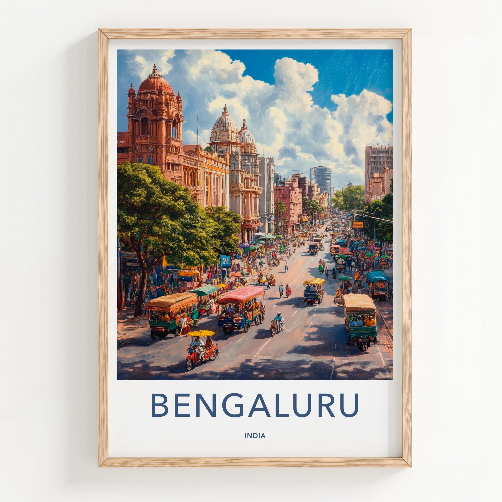 Bengaluru Poster - India Travel Art - Karnataka Busy Street Life Home Decor