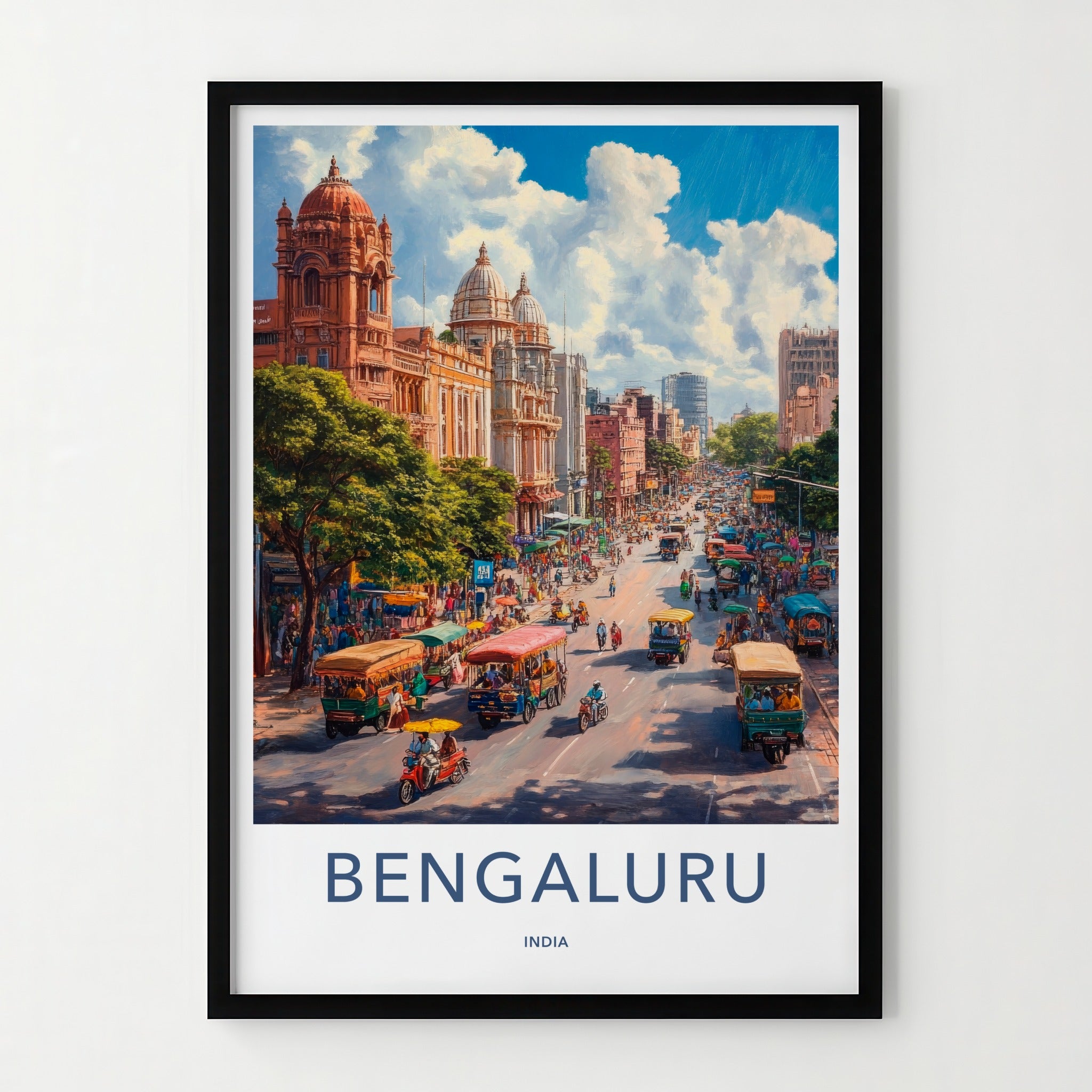 Bengaluru Poster - India Travel Art - Karnataka Busy Street Life Home Decor
