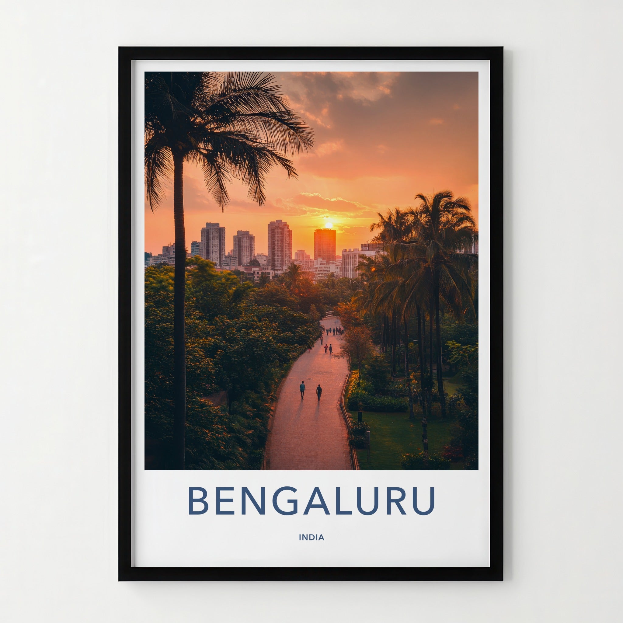 Bengaluru Poster - India Travel Art - Karnataka Sunset Palm Path Home Decor
