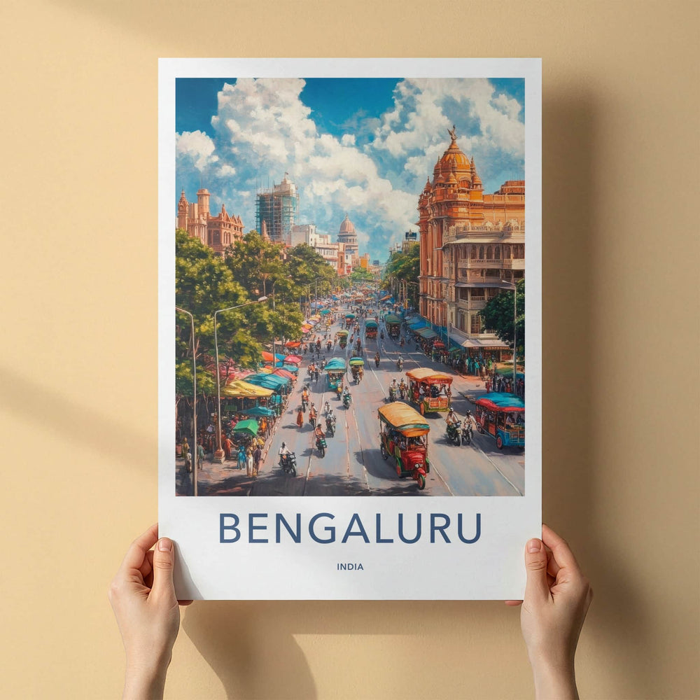 Bengaluru Poster - India Travel Art - Karnataka Vibrant City Life Home Decor