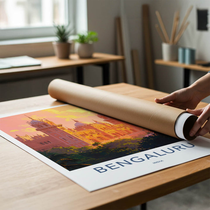 Bengaluru Poster - India Travel Art - Karnataka Vibrant Palace Sunset Wall Decor