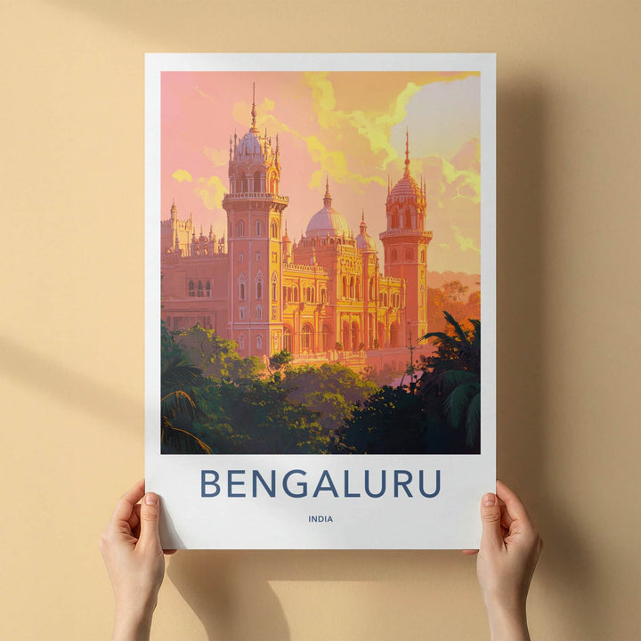 Bengaluru Poster - India Travel Art - Karnataka Vibrant Palace Sunset Wall Decor