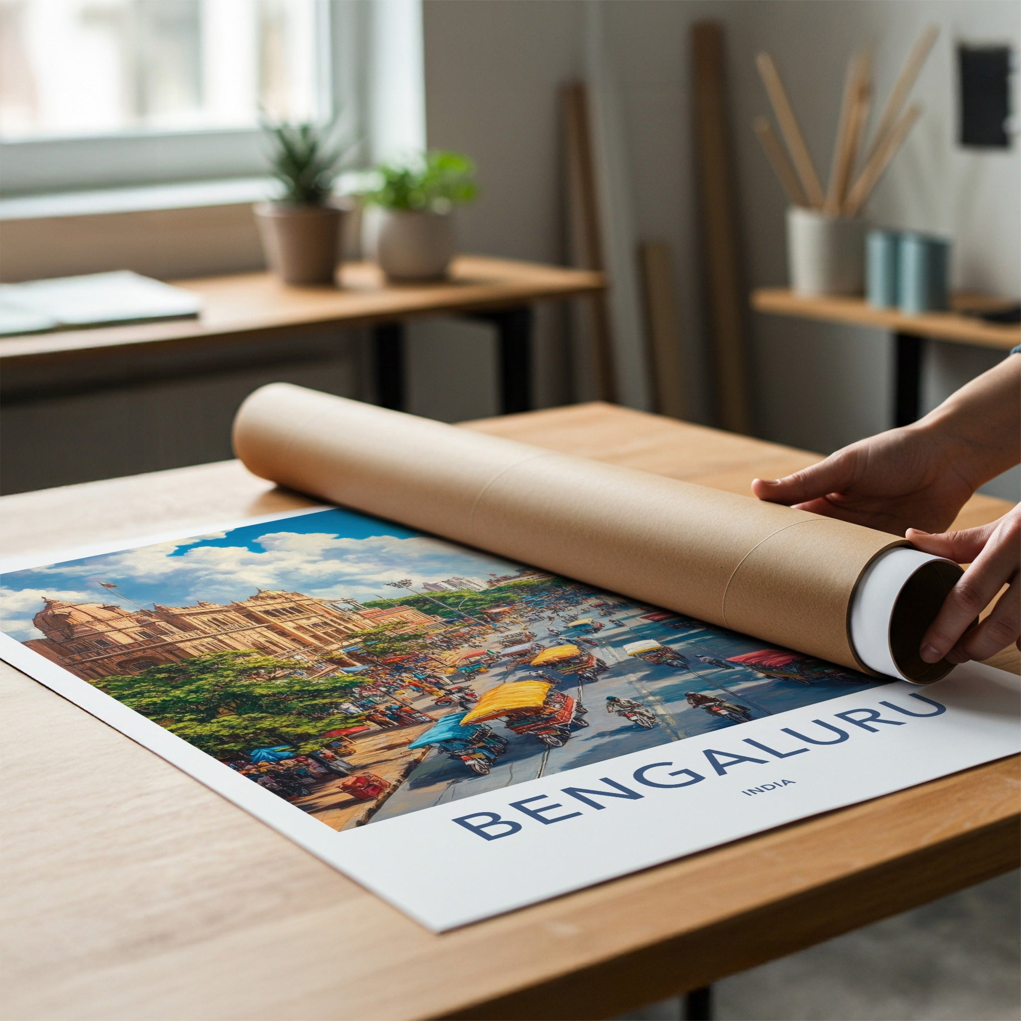 Bengaluru Poster - India Travel Art - Karnataka Vibrant Urban Scene Home Decor