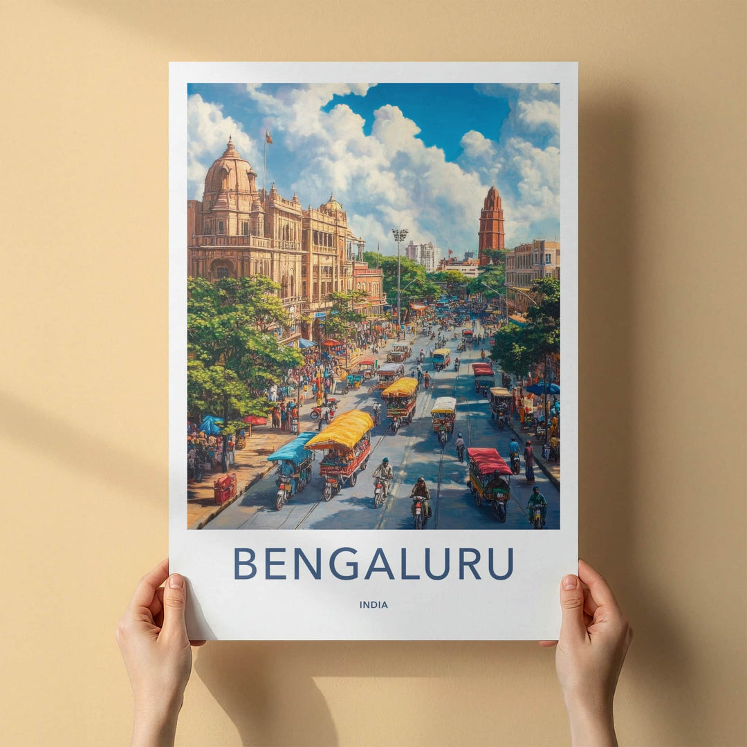Bengaluru Poster - India Travel Art - Karnataka Vibrant Urban Scene Home Decor