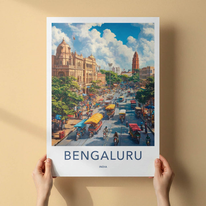 Bengaluru Poster - India Travel Art - Karnataka Vibrant Urban Scene Home Decor