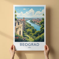 Beogard Poster - Serbia Travel Print - Fortress River Cityscape Home Decor
