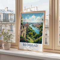 Beogard Poster - Serbia Travel Print - Fortress River Cityscape Home Decor