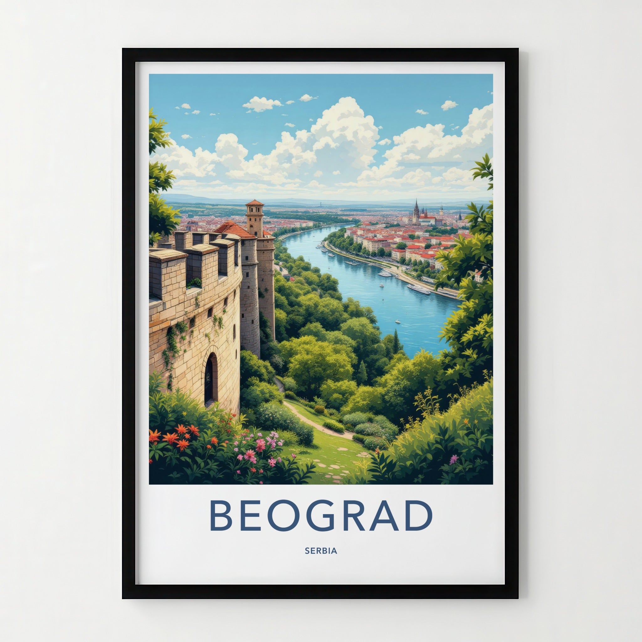 Beogard Poster - Serbia Travel Print - Fortress River Cityscape Home Decor