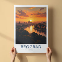 Beograd Poster - Serbia Travel Art - Vibrant City Sunset Wall Decor