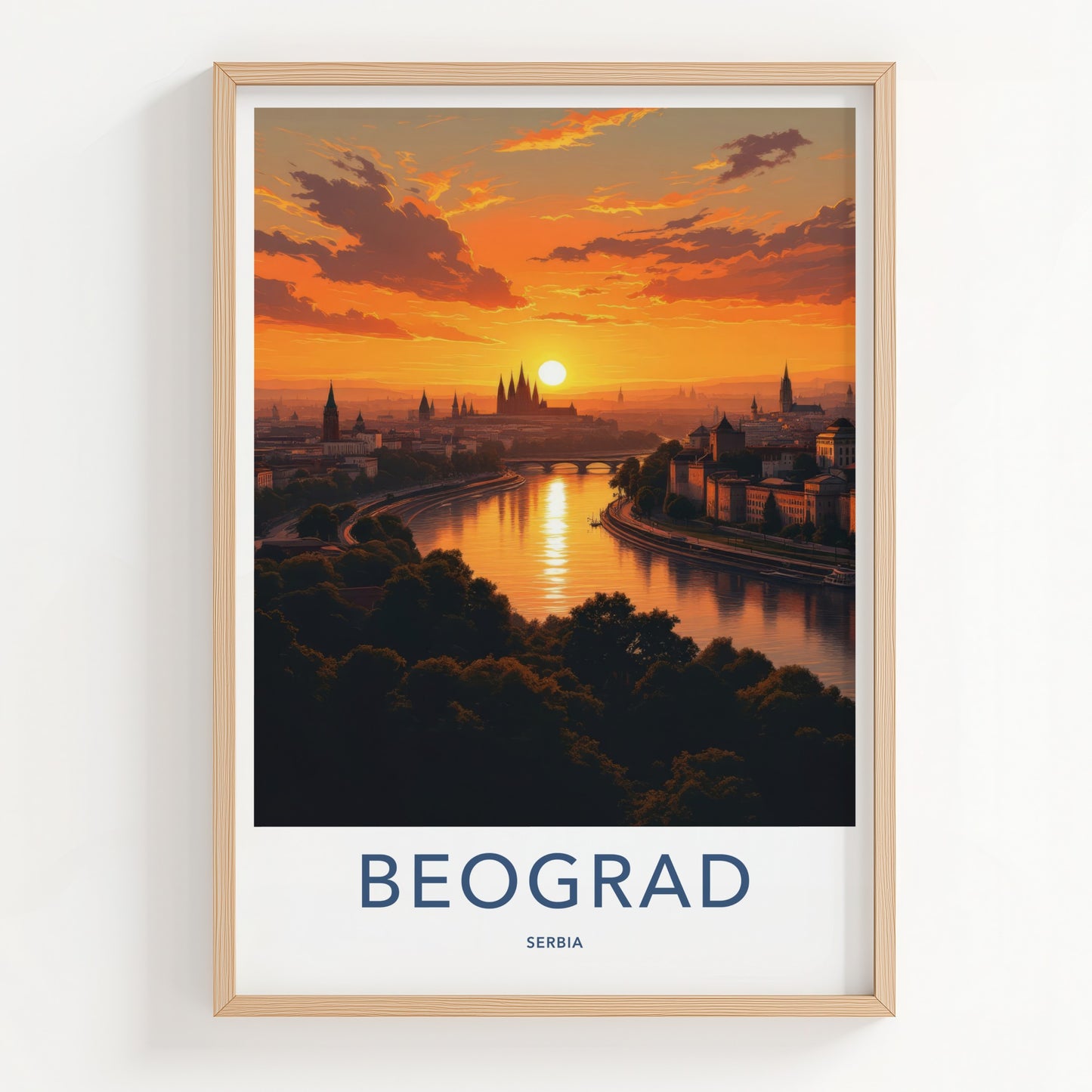 Beograd Poster - Serbia Travel Art - Vibrant City Sunset Wall Decor
