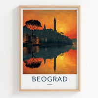 Beograd Poster - Serbia Wall Art - Sunset River City Home Decor
