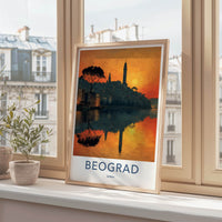 Beograd Poster - Serbia Wall Art - Sunset River City Home Decor