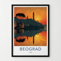 Beograd Poster - Serbia Wall Art - Sunset River City Home Decor