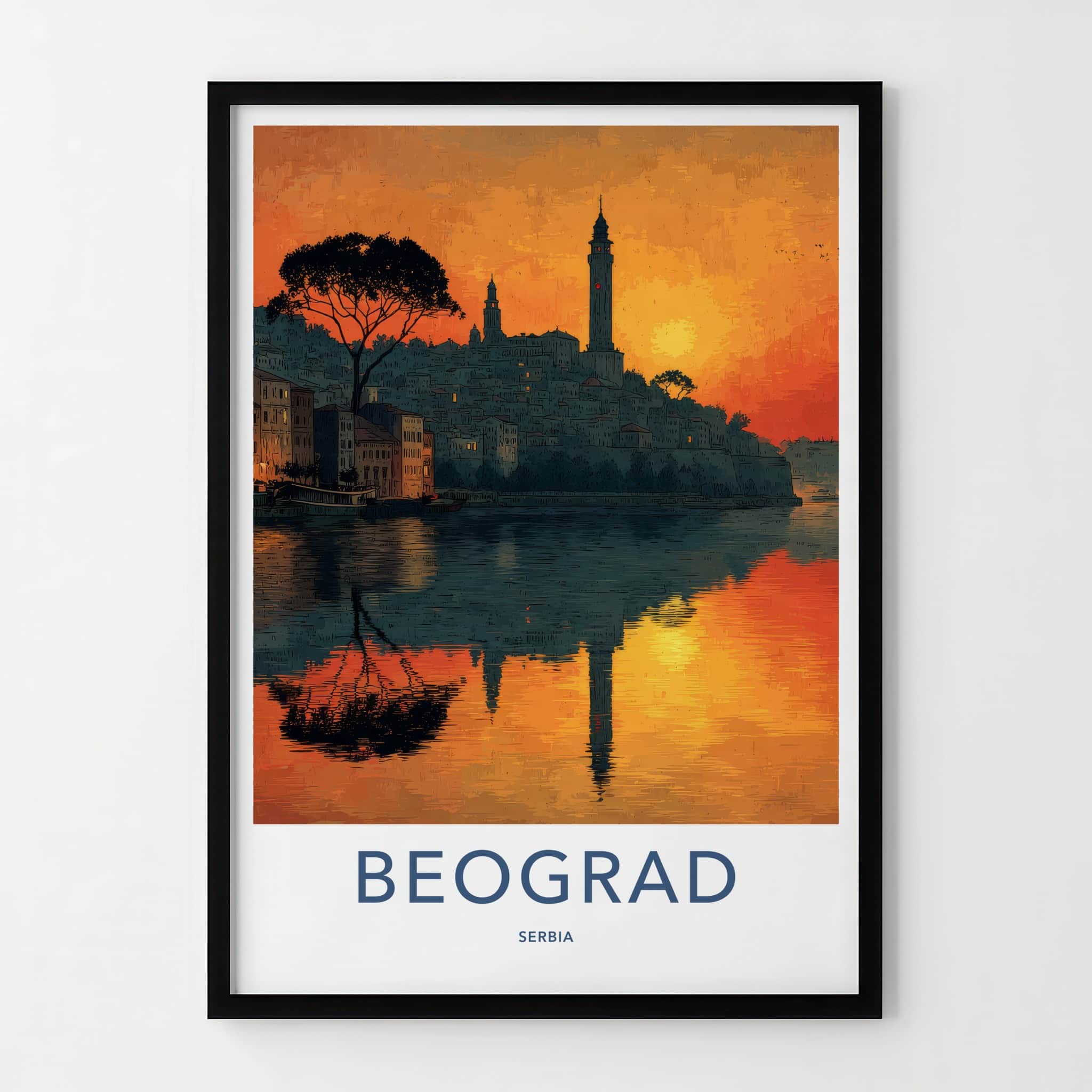 Beograd Poster - Serbia Wall Art - Sunset River City Home Decor