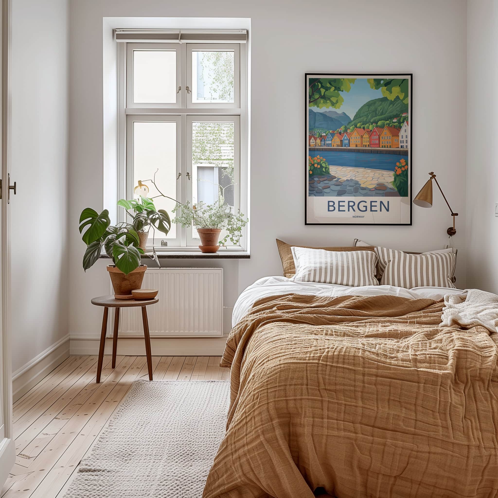 Bergen Poster - Norway Travel Art - Scenic Fjord Village Home Decor