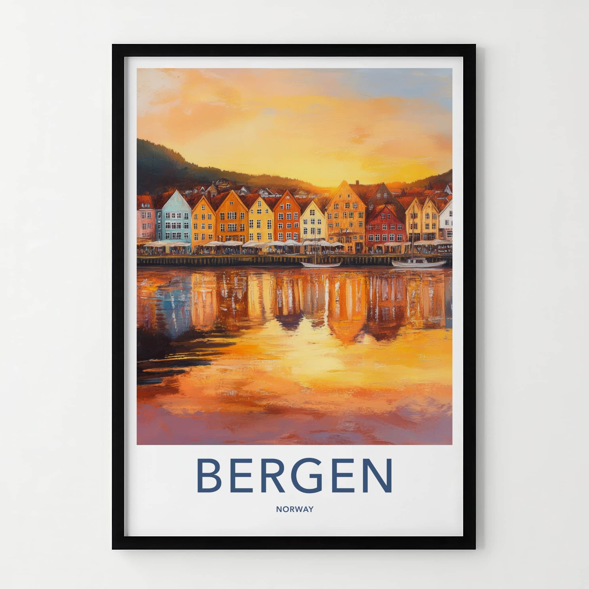 Bergen Poster - Norway Travel Art - Vibrant City Reflections Home Decor