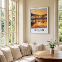 Bergen Poster - Norway Travel Art - Vibrant City Reflections Home Decor