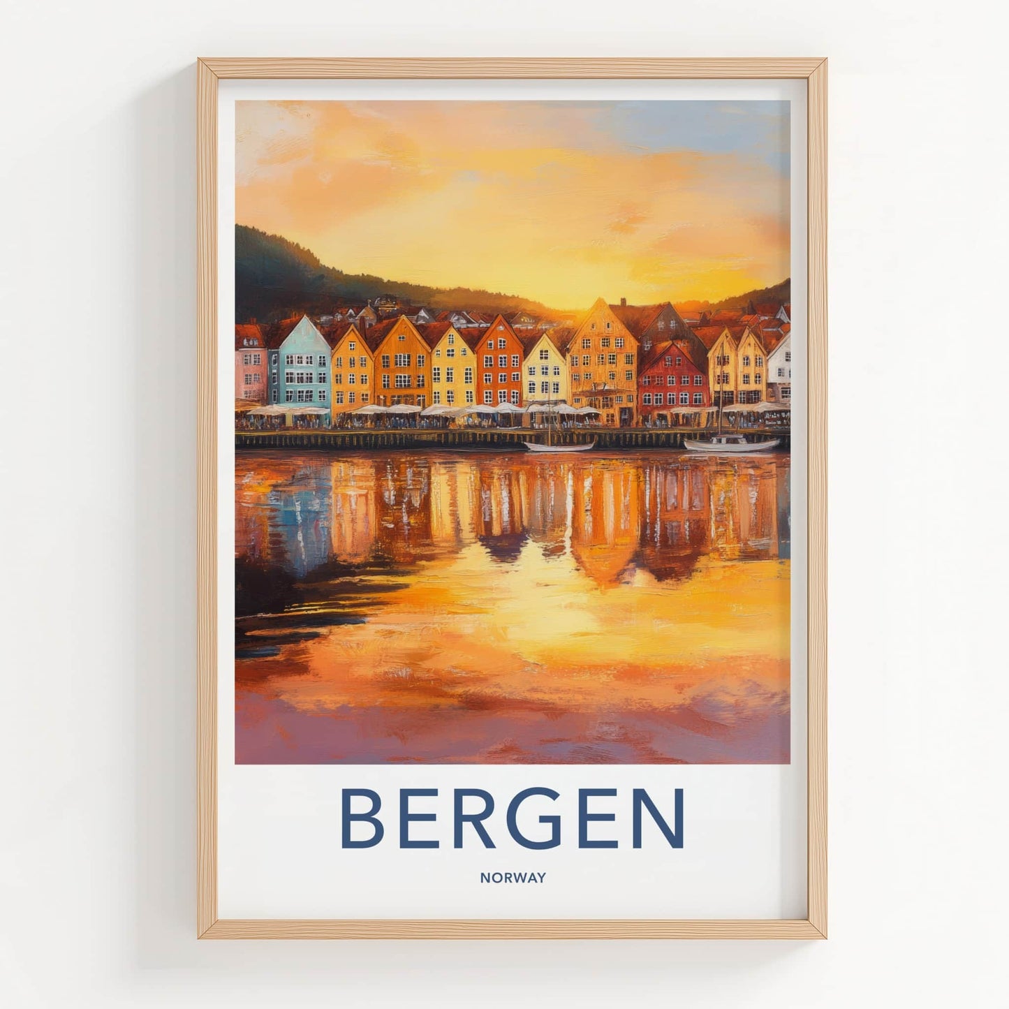 Bergen Poster - Norway Travel Art - Vibrant City Reflections Home Decor