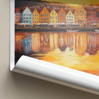 Bergen Poster - Norway Travel Art - Vibrant City Reflections Home Decor