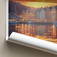 Bergen Poster - Norway Travel Print - Sunset Harbor Town Home Decor