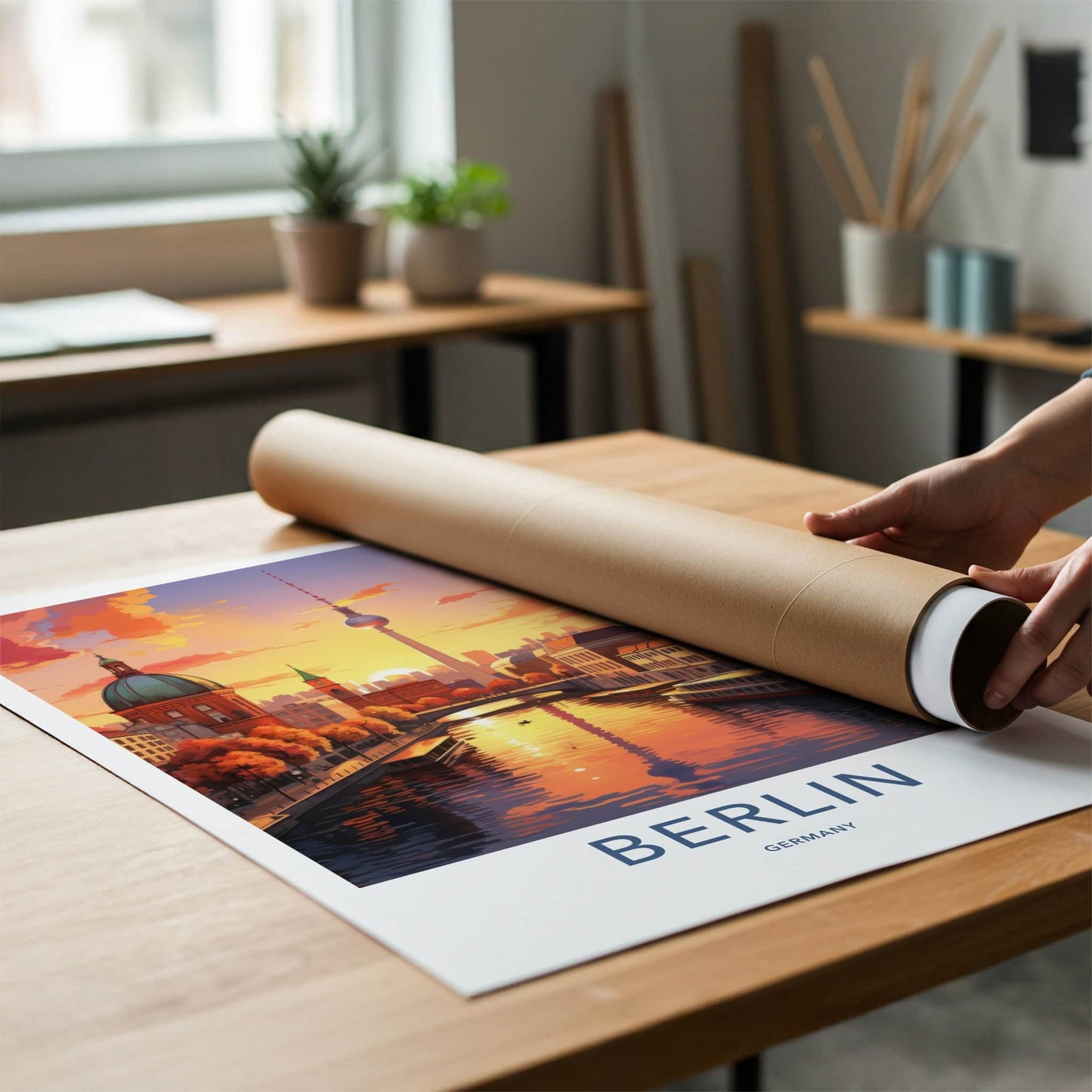 Berlin Poster - Germany Framed Art - City Skyline Sunset Wall Decor