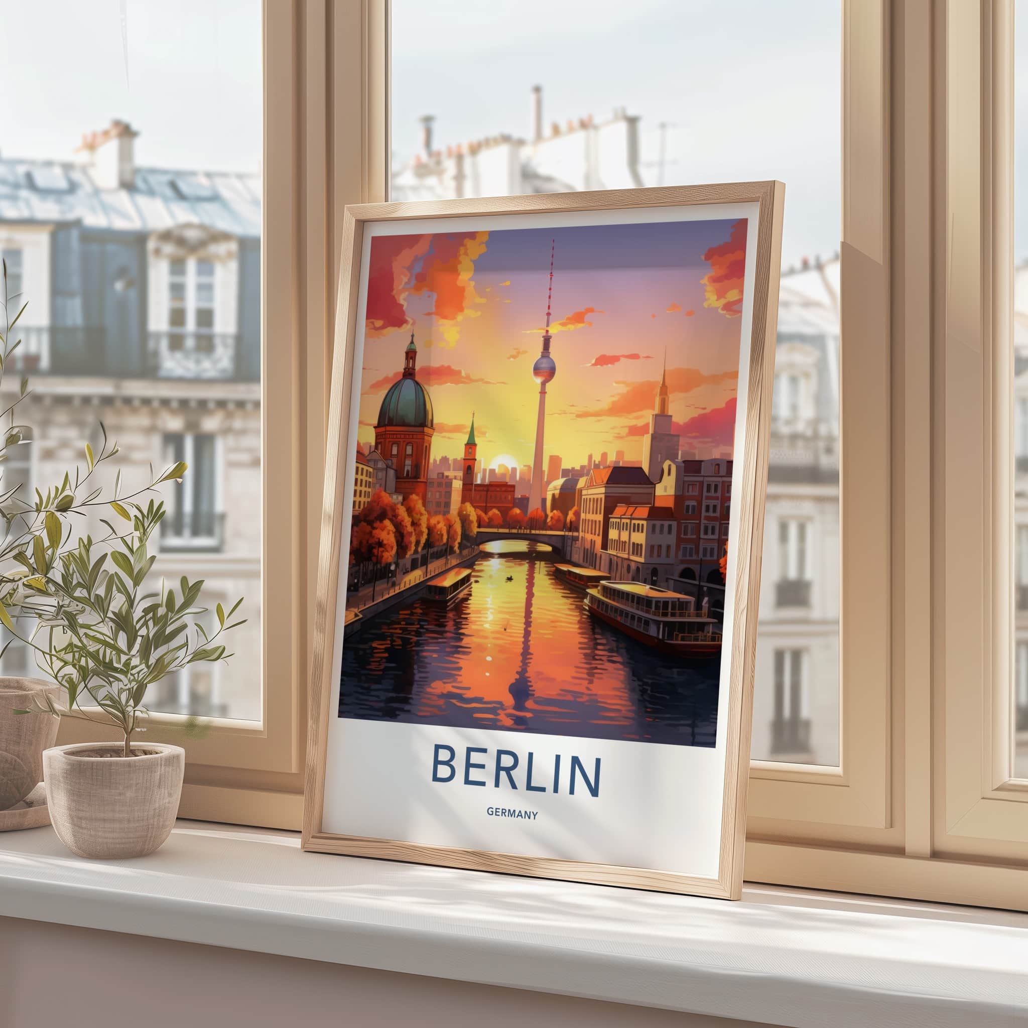 Berlin Poster - Germany Framed Art - City Skyline Sunset Wall Decor