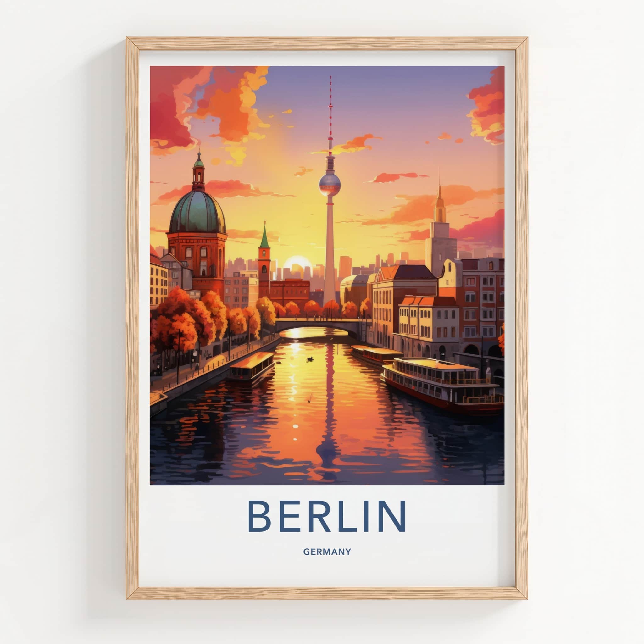 Berlin Poster - Germany Framed Art - City Skyline Sunset Wall Decor