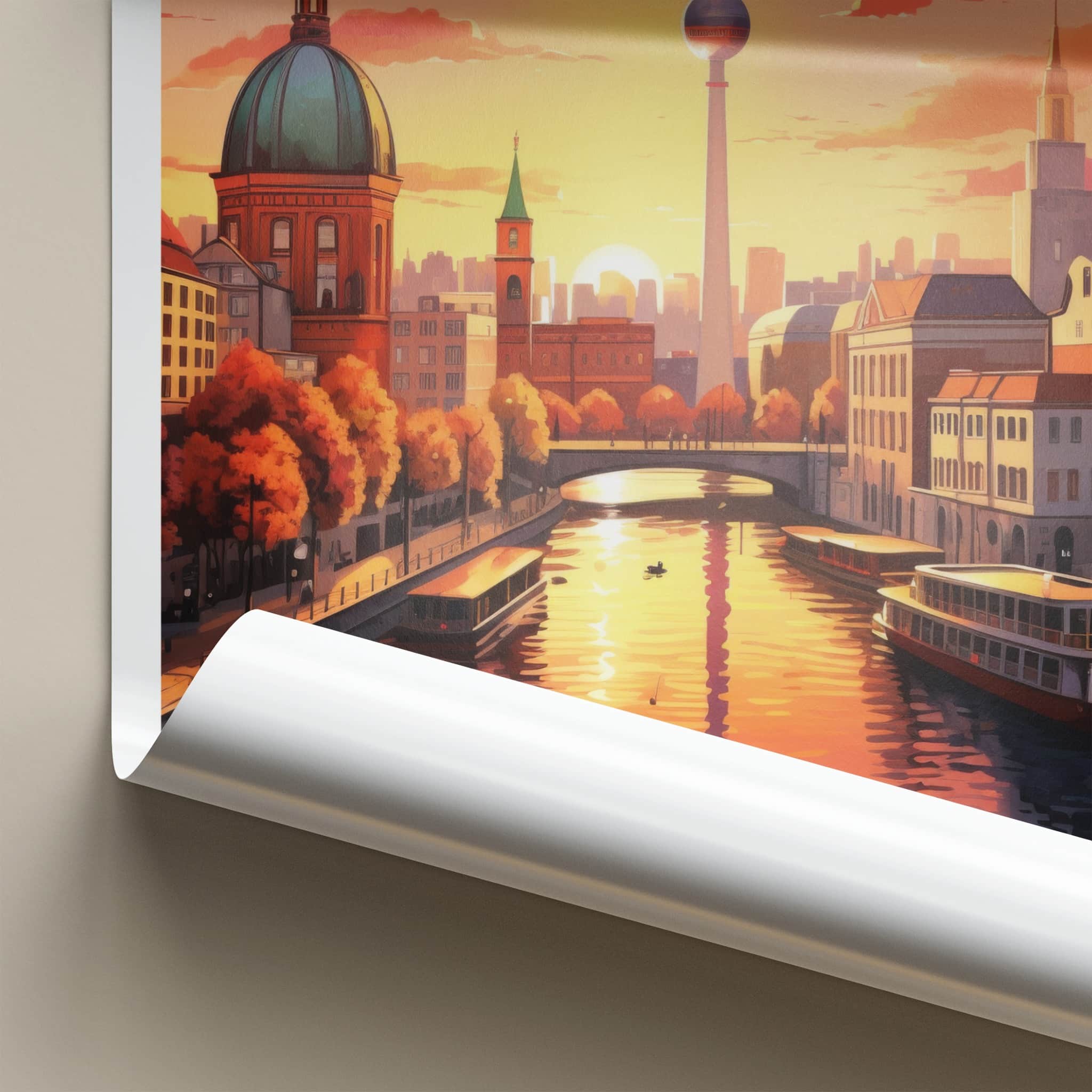 Berlin Poster - Germany Framed Art - City Skyline Sunset Wall Decor